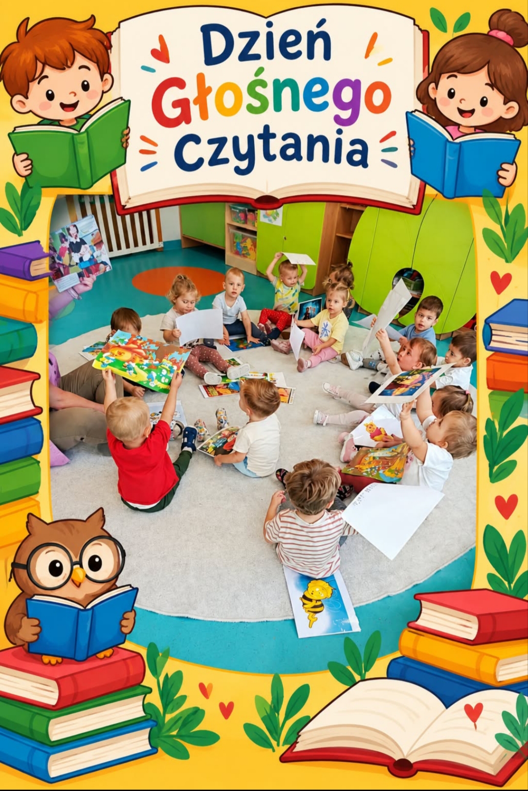 Zdjęcie przedstawia dzieci czytające bajki