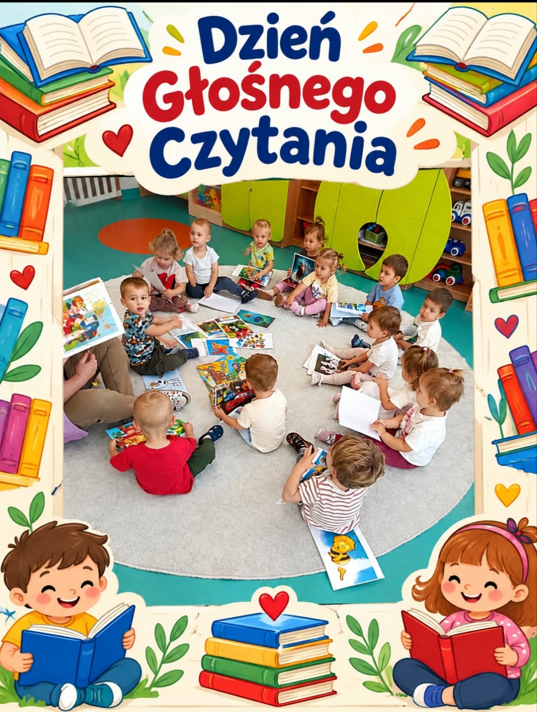 Zdjęcie przedstawia dzieci czytające bajki