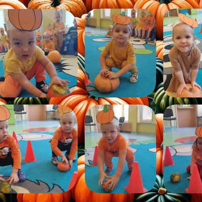 Zdjęcie przedstawia dzieci świętujące Dzień Dyni